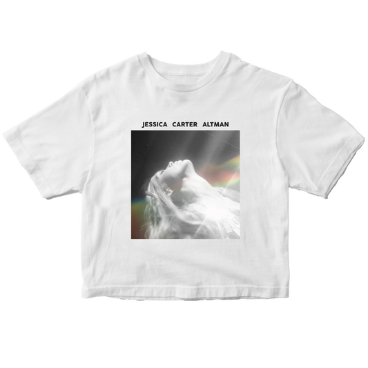 pieces album art on white cropped top