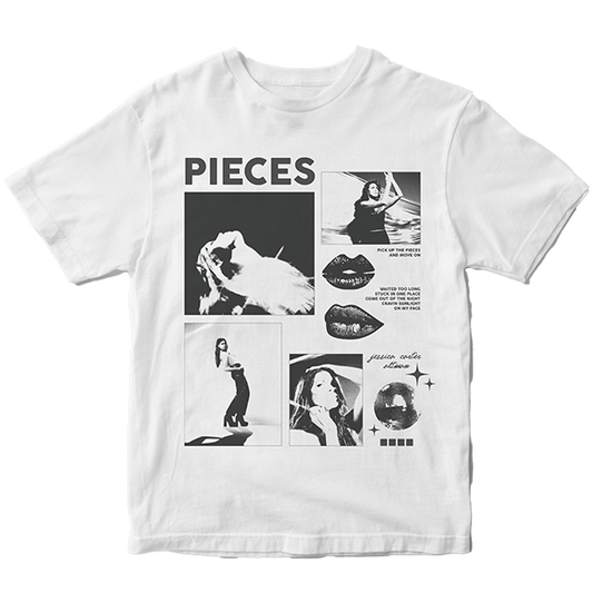 Pieces album art on white t-shirt